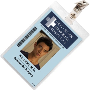 Grey&#39;s Anatomy NICO KIM Sloan Memorial Hospital ID Badge Card Cosplay Costume Name Tag