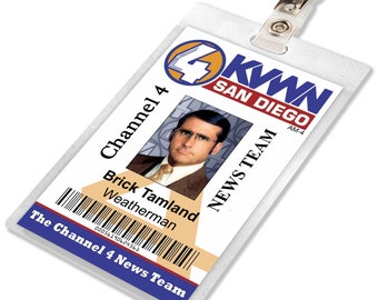 Anchorman Brick Tamland Channel 4 News Weatherman Press Pass ID Badge, Name Tag Card, Laminate, Cosplay Costume Prop