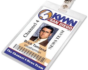 Anchorman Brick Tamland Channel 4 News Weatherman Press Pass ID Badge, Name Tag Card, Laminate, Cosplay Costume Prop