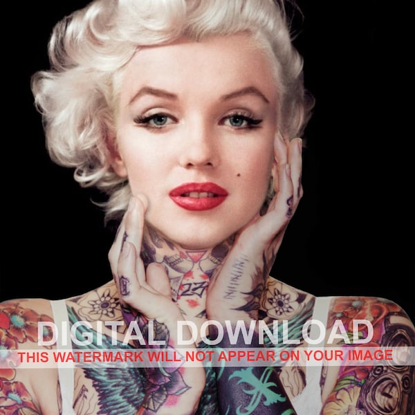 Marilyn Monroe High Quality Digital Image Picture Portrait Poster w/ Body Art & Tattoos - DOWNLOAD