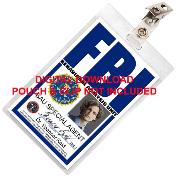 Criminal Minds, Dr. Spencer Reid, FBI ID Card Badge, Name Tag, for Costume Cosplay, Image Download