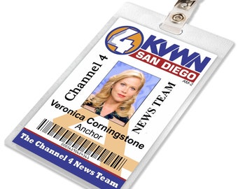 Anchorman Veronica Corningstone Channel 4 News Press Pass ID Badge, Name Tag Card, Laminate, Cosplay Costume Prop