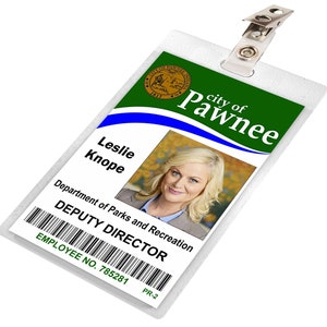LESLIE KNOPE City of Pawnee Department of Parks and Recreation ID Badge Card Cosplay Costume Name Tag Prop