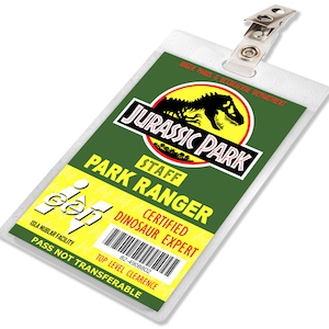 Jurassic Park / World Ranger ID Badge Name Tag Laminate Prop for Cosplay Costume