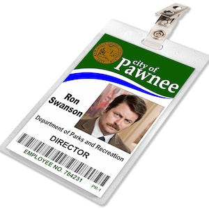 RON SWANSON City of Pawnee Department of Parks and Recreation ID Badge Card Cosplay Costume Name Tag Prop