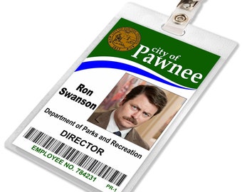 RON SWANSON City of Pawnee Department of Parks and Recreation ID Badge Card Cosplay Costume Name Tag Prop