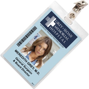 Grey&#39;s Anatomy MEREDITH GREY Sloan Memorial Hospital ID Badge Card Cosplay Costume Name Tag