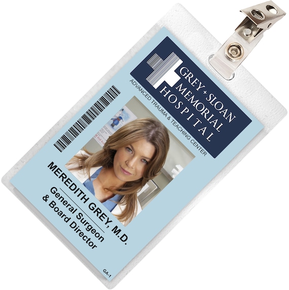 Grey s Anatomy MEREDITH GREY Sloan Memorial Hospital ID Badge Card Cosplay Costume Name Tag Etsy