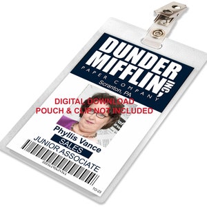 The Office,  Phyllis Vance, Dunder Mifflin ID Card Badge, Name Tag, for Costume Cosplay, IMAGE DOWNLOAD
