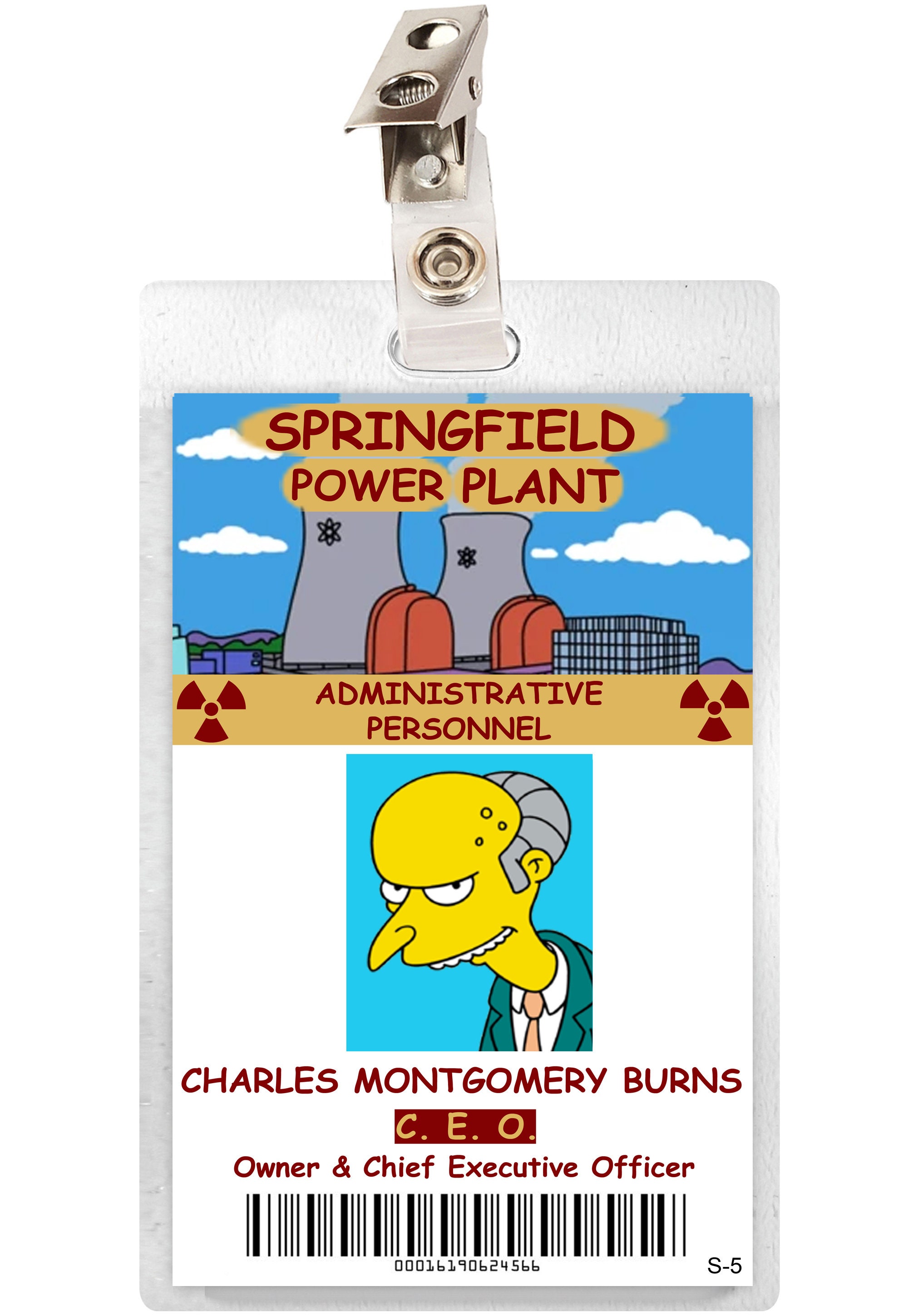 Mr. Burns of the Simpsons Springfield Power Plant ID Card Badge Cosplay  Costume Name Tag Prop -  Sweden