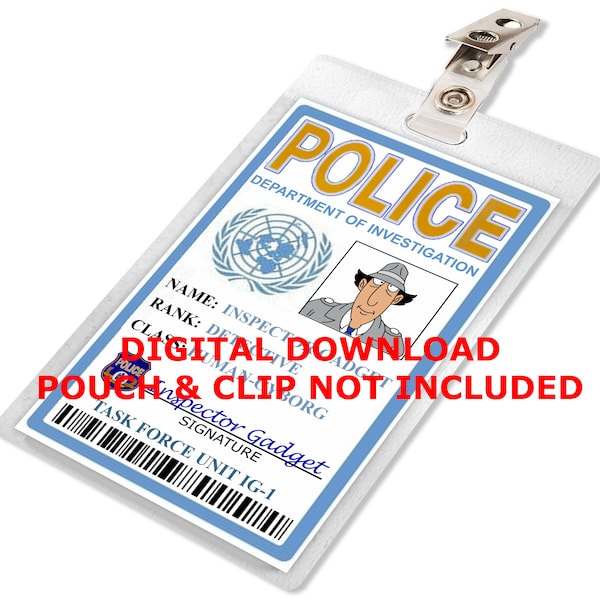 INSPECTOR GADGET, Metro Police, Detective ID Badge, Card, Name Tag, for Cosplay Costume, Digital Image Download