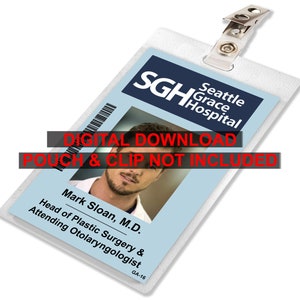 Grey&#39;s Anatomy, Mark Sloan, Sloan Memorial Hospital ID Card Badge, naamplaatje, voor kostuum cosplay, IMAGE DOWNLOAD