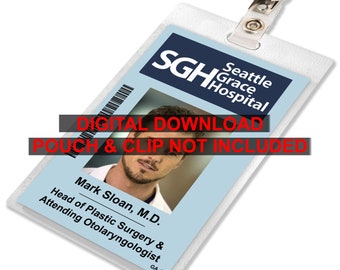 Greys Anatomy, Mark Sloan, Sloan Memorial Krankenhaus Ausweis Abzeichen, Namensschild, für Kostüm Cosplay, BILD DOWNLOAD