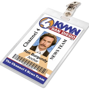 Anchorman RON Burgundy Channel 4 News Press Pass ID Badge, Name Tag Card, Laminate, Cosplay Costume Prop