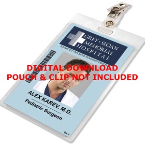 Greys Anatomy, Alex Karev, Sloan Memorial Krankenhaus Ausweis Abzeichen, Namensschild, für Kostüm Cosplay, BILD DOWNLOAD