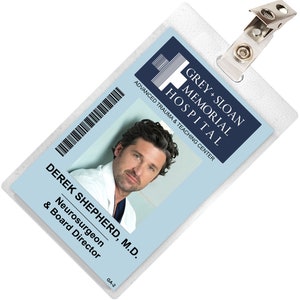 Grey&#39;s Anatomy DEREK SHEPHERD Grey Sloan Memorial Hospital ID Badge Card Cosplay Costume Name Tag