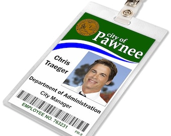 CHRIS TRAEGER City of Pawnee Parks and Recreation ID Badge Card Cosplay Costume Name Tag Prop