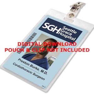 Grey&#39;s Anatomy, Preston Burke, Sloan Memorial Hospital ID Card Badge, naamplaatje, voor kostuum cosplay, IMAGE DOWNLOAD