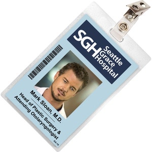 Grey&#39;s Anatomy MARK SLOAN Seattle Grace Hospital ID Badge Card Cosplay Costume Name Tag
