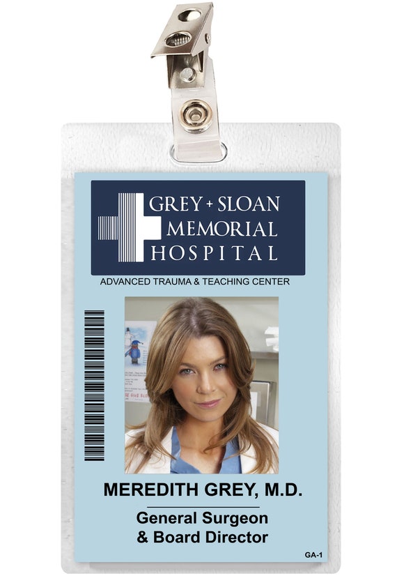 Grey S Anatomy Meredith Grey Sloan Memorial Hospital Id Etsy