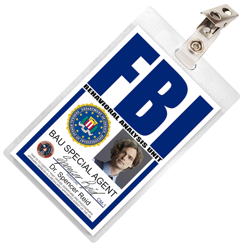 Criminal Minds TV Show Spencer Reid FBI ID Badge Card Cosplay Costume Name Tag 