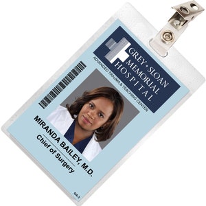 Grey&#39;s Anatomy MIRANDA BAILEY Sloan Memorial Hospital ID Badge Card Cosplay Costume Name Tag