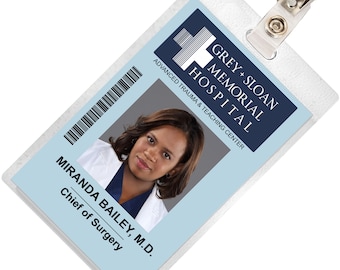 Grey's Anatomy MIRANDA BAILEY Sloan Memorial Hospital ID Badge Card Cosplay Costume Name Tag