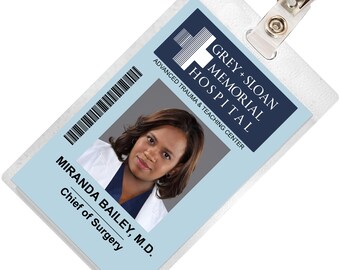 Grey's Anatomy MIRANDA BAILEY Sloan Memorial Hospital ID Badge Card Cosplay Costume Name Tag