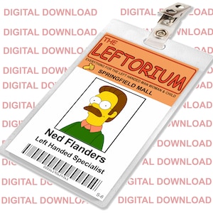 Ned Flanders, of The Simpsons, The Leftorium, ID Badge, Card, Name Tag, for Cosplay Costume, Digital IMAGE DOWNLOAD
