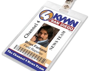 Anchorman Brian Fantana Channel 4 News Press Pass ID Badge, Name Tag Card, Laminate, Cosplay Costume Prop