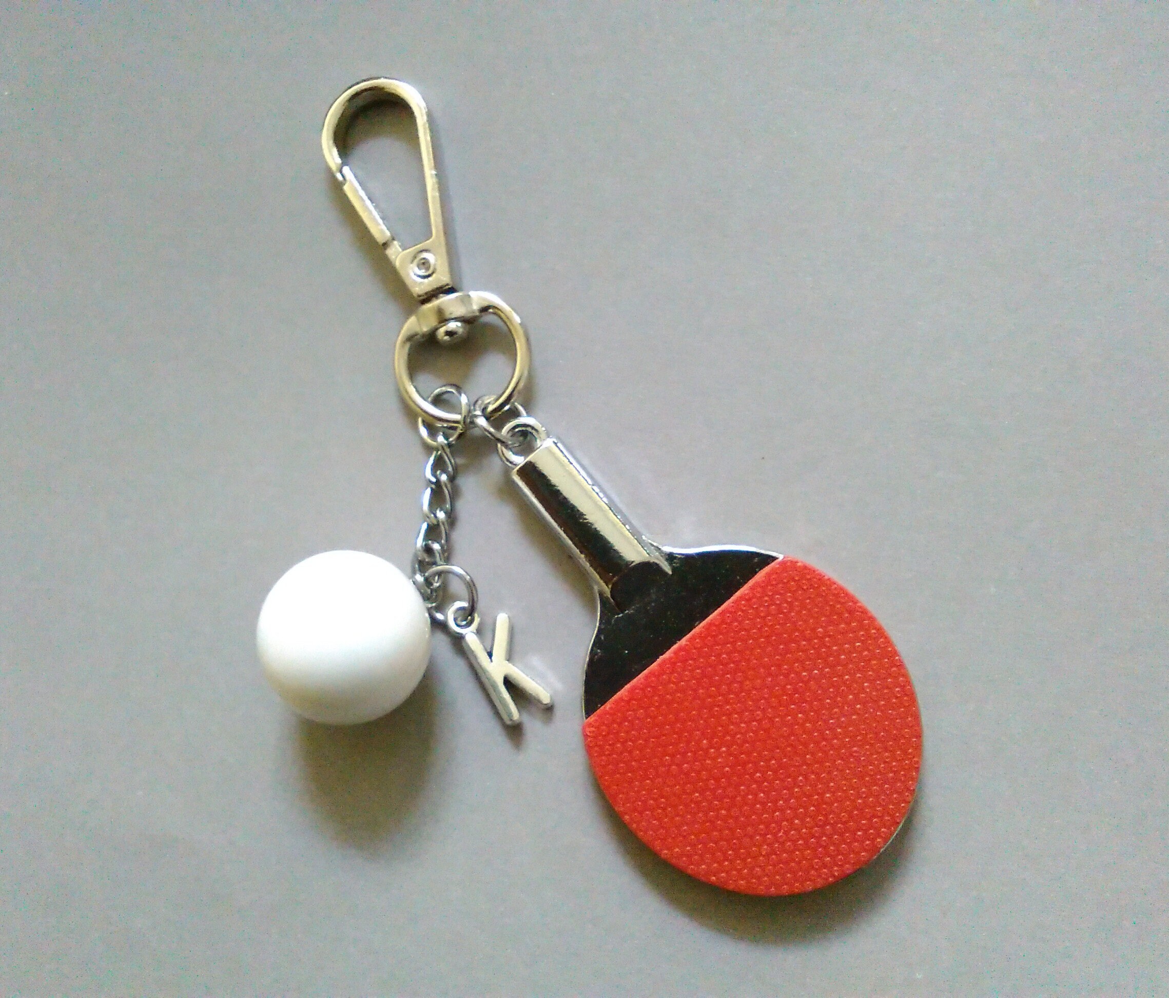 Ping Pong Bat Keychain - Metal Table Tennis Racket Key Ring, Sports Key Holder, Silver Tone
