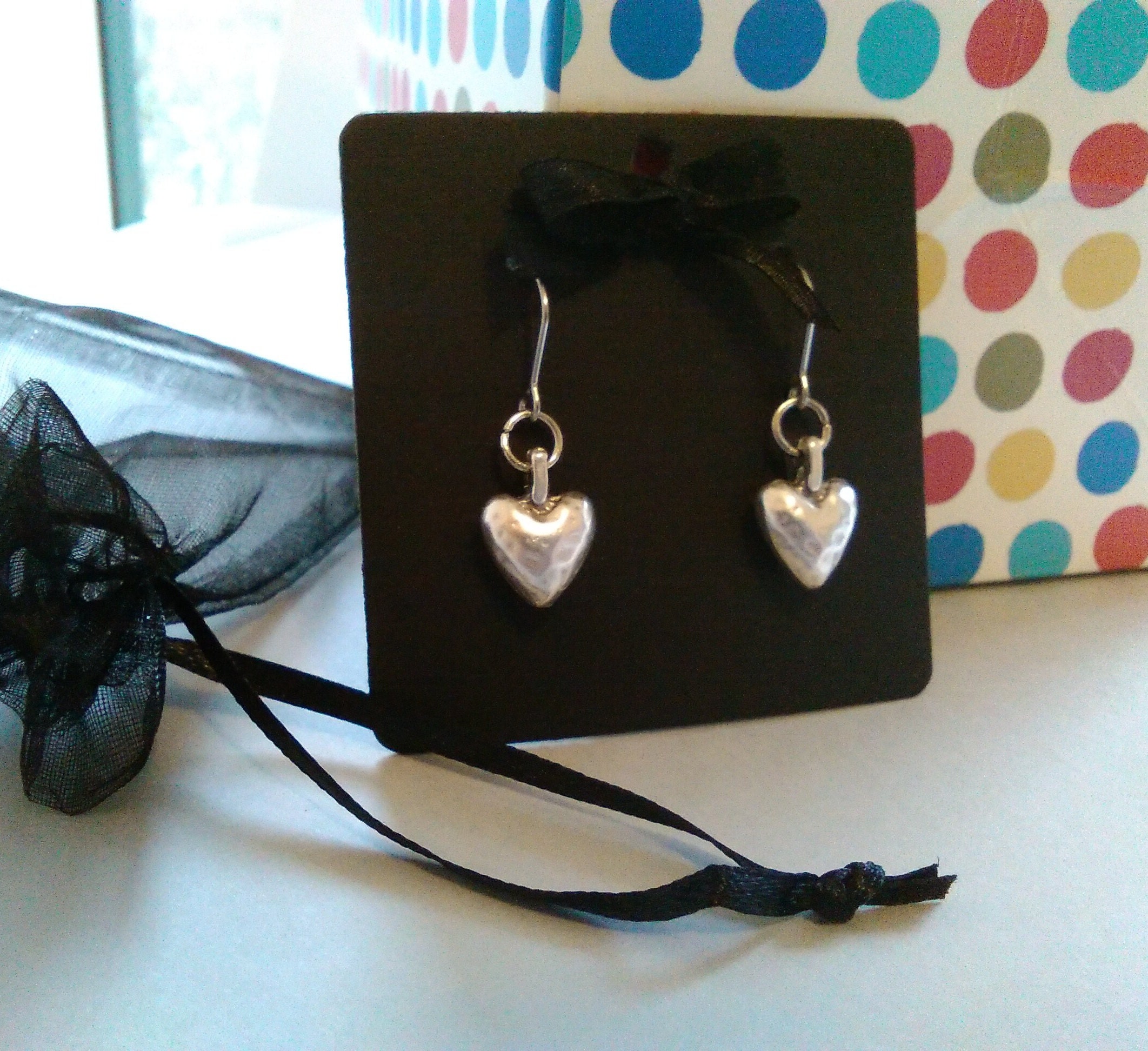 Silver 3D Heart Statement Earrings