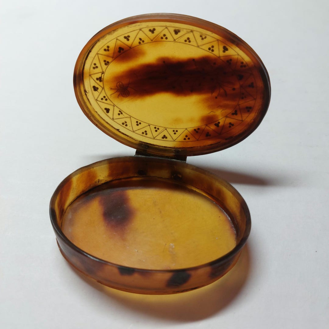Tortoise Shell Snuff Box Faux Tortoise Shell Trinket Snuff Box With Silver Inlay - Etsy