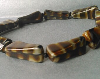 Vintage Czech Glass Beads Brown Cream Marbled Flat Bicone Tiger Eye 15mm 10