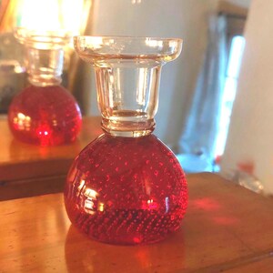 Vintage Candle holder Ruby Red Bullicante Controlled Bubbles
