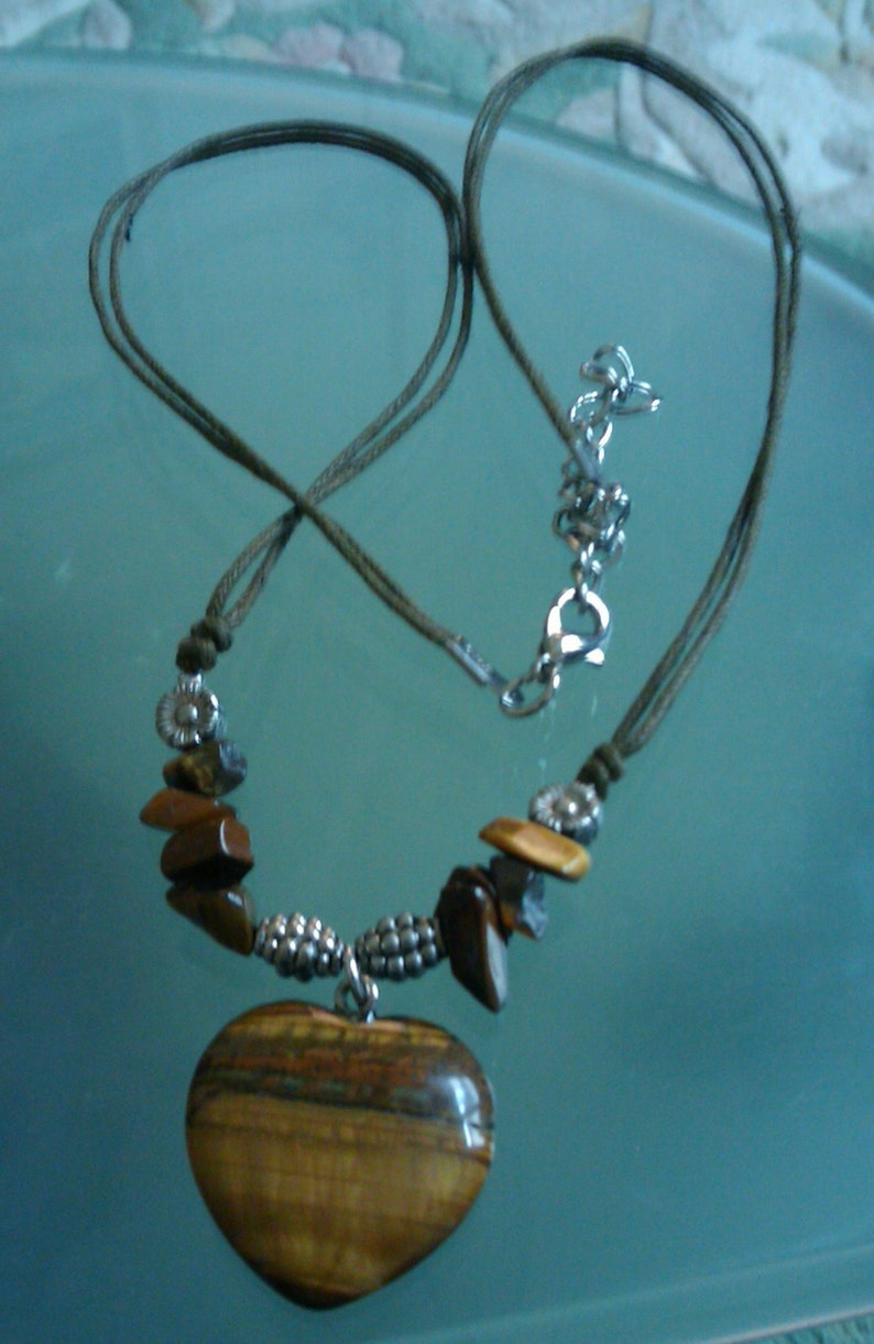 Tiger Eye Heart Shaped Stone Pendant
