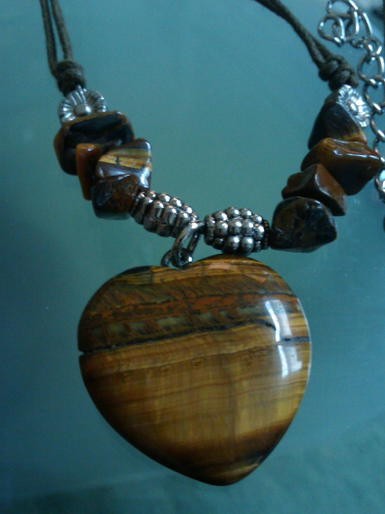 Tiger Eye Heart Shaped Stone Pendant