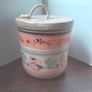 Hand thrown and painted lidded pot Japanese influence