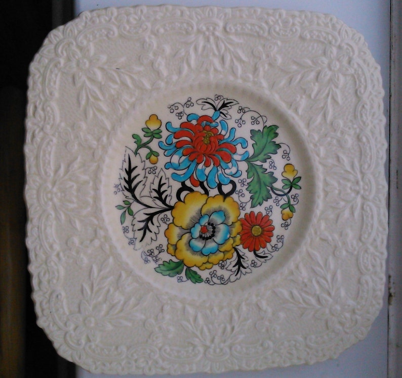Royal Cauldon England Est 1774 Square Embossed Cream Plate With Vibrant
