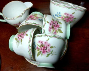 Vintage Shelley Tea Set: Henley Demi Stocks Pattern, Porcelain Floral Teaware