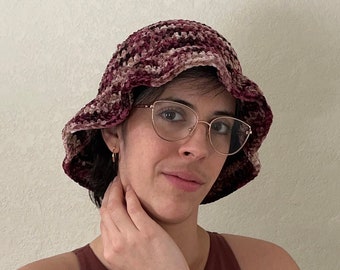 Crochet Bucket Hat | velvet hat | velvet bucket hat | burgundy hat | mia hat |