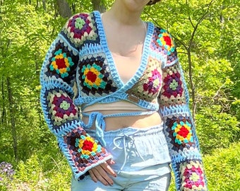 Boho Crochet top | Boho Sweater | Granny Sweater | Crochet Sweater | Boho Crop Top | Granny Square Sweater | Handmade | Ready to Ship