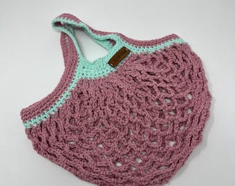 Handmade Crochet Market Bag | Pink Cotton Reusable Grocery Tote