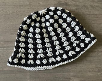 Crochet Bucket Hat | Granny bucket hat | summer bucket hat | cotton bucket hat | neutral color bucket hat | brat summer | black and white