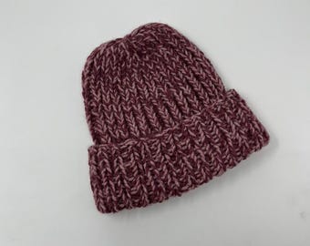 Handmade Chunky Knit Beanie | Speckled Mauve, Double Brim