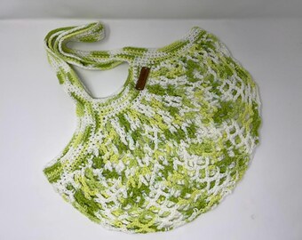 Large Green Crochet Market Bag | Handmade Cotton Grocery Tote