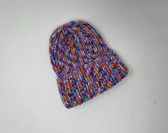 Handmade Chunky Knit Beanie | Multicolor Speckled Double Brim