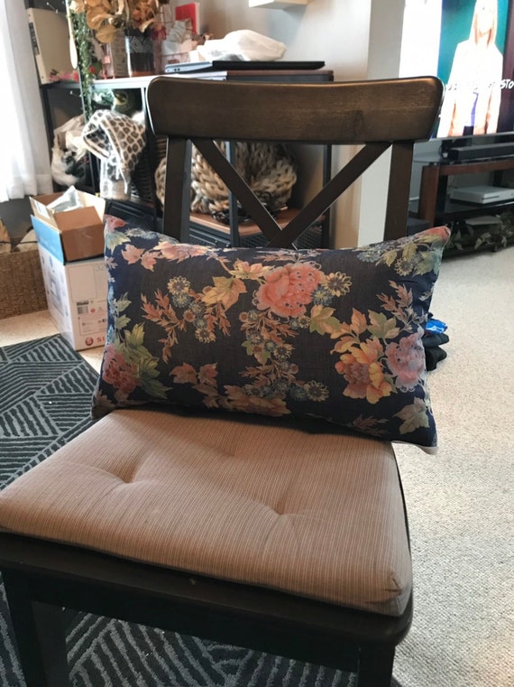 1216 Low Back Blue Floral Print Pillow Etsy