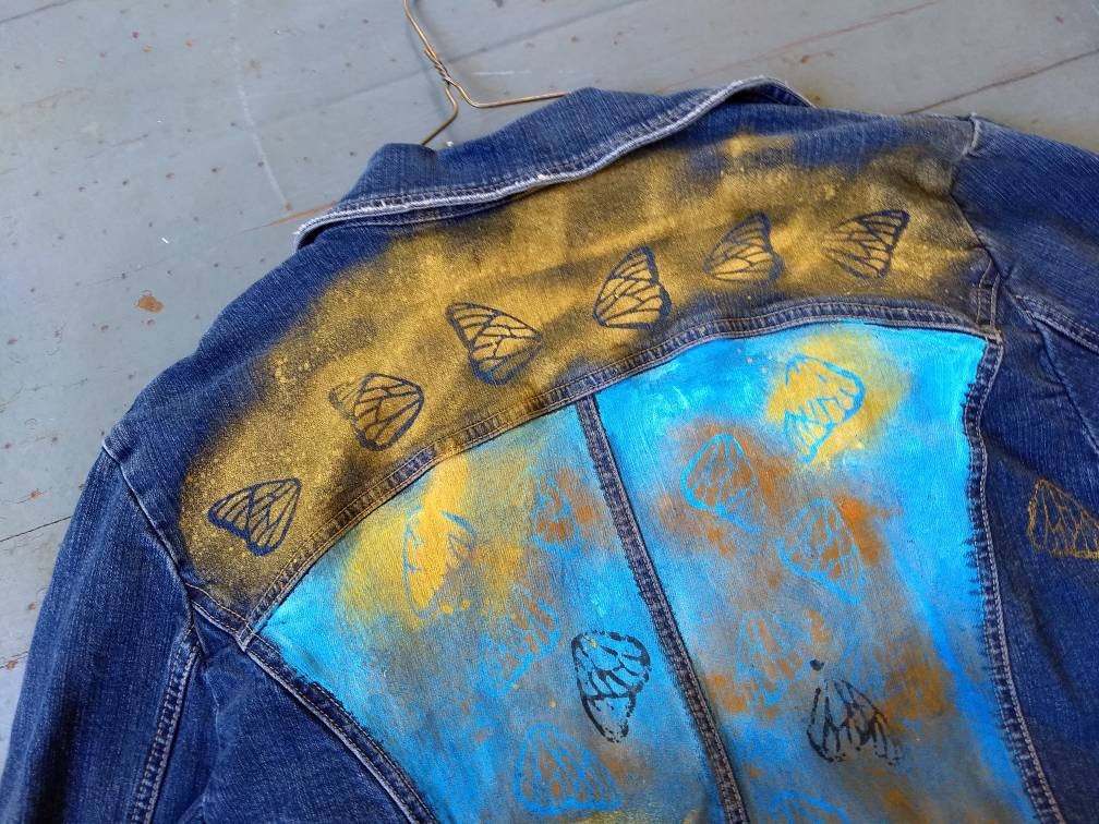 Hand Painted Monarch Butterfly Wing Denim Jacket | Etsy
