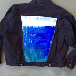 Hand painted ocean and whale jean jacket